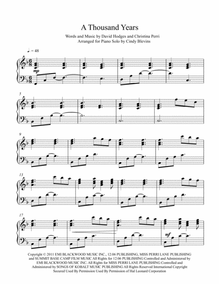 A Thousand Years Arranged For Piano Solo Page 2