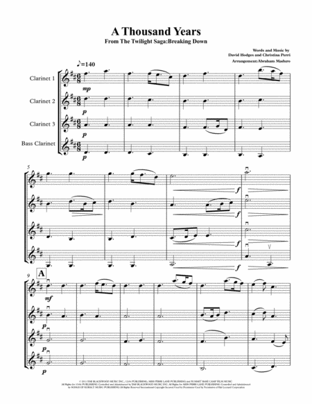 A Thousand Years Clarinet Quarter Two Tonalities Included Page 2