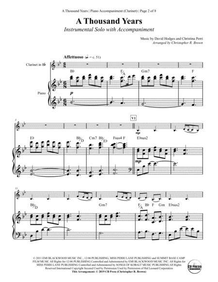 A Thousand Years Clarinet Solo With Piano Accompaniment Page 2