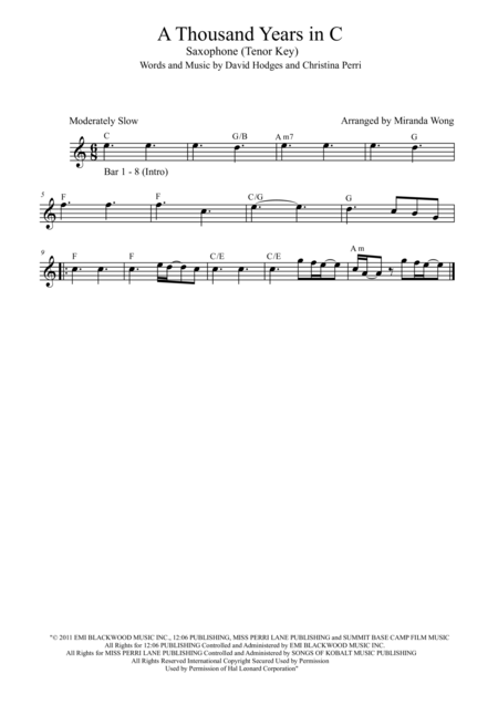 A Thousand Years Tenor Or Soprano Saxophone Concert Key Page 2