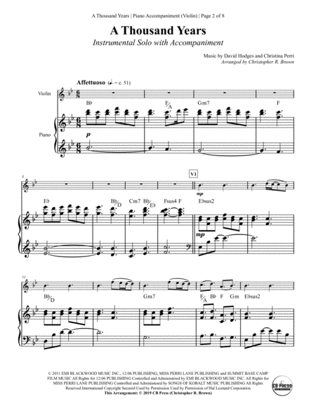 A Thousand Years Violin Solo With Piano Accompaniment Page 2