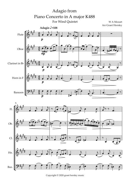 Adagio From Piano Concerto In A Major K488 Mozart Arranged For Wind Quintet Page 2