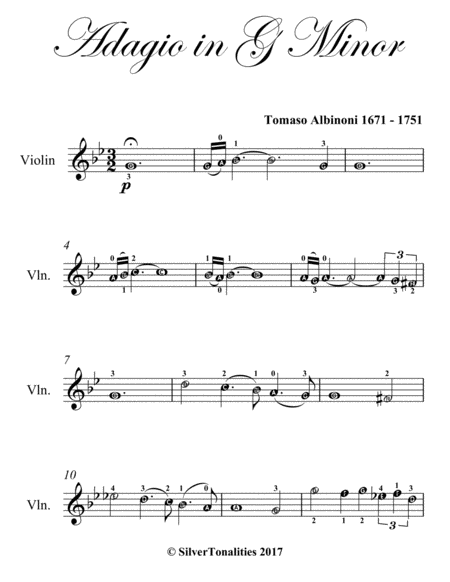 Adagio In G Minor Easy Violin Sheet Music Page 2