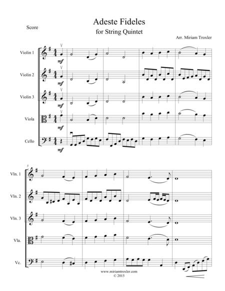 Adeste Fideles For String Quintet Page 2