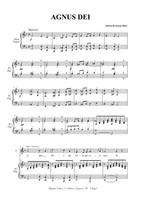 Agnus Dei G Bizet For Soprano Or Tenor Or Any Instrument In C And Piano In F With Musical Base For Piano Mp3 Embedded In Pdf File Page 2