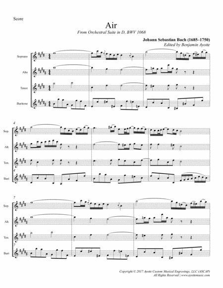 Air From Orchestral Suite No 3 Bwv 1068 Transcribed For Saxophone Quartet Page 2