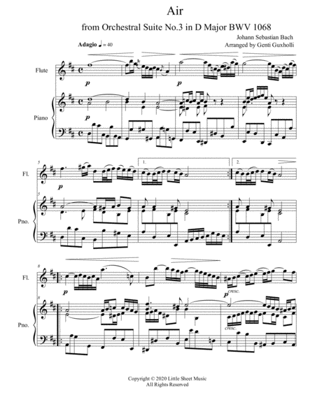 Air From Orchestral Suite No 3 In D Major Bwv 1068 Flute And Piano Page 2