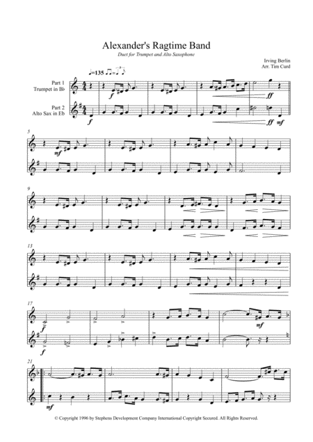 Alexanders Ragtime Band Duet For Trumpet And Alto Saxophone Page 2