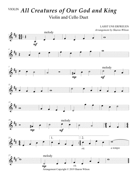 All Creatures Of Our God And King Easy Violin And Cello Duet Page 2