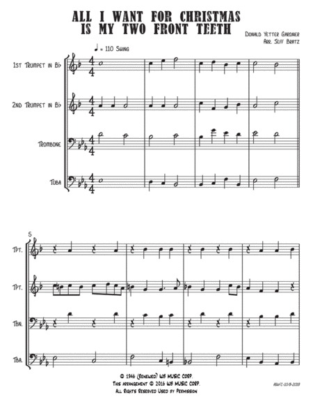 All I Want For Christmas Is My Two Front Teeth Brass Quartet Page 2