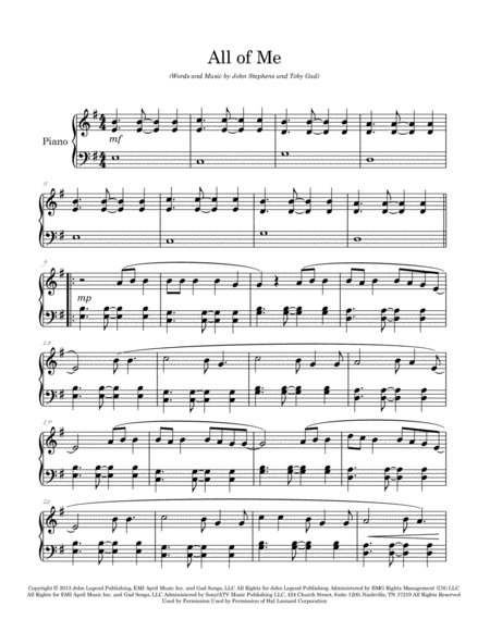 All Of Me Arranged For Easy Piano Page 2