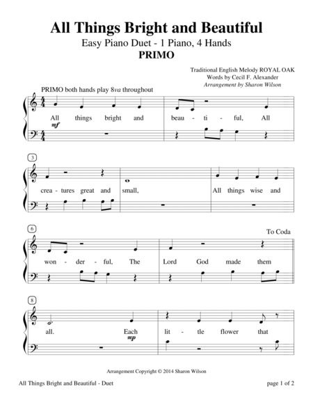 All Things Bright And Beautiful Easy Piano Duet For 1 Piano 4 Hands Page 2