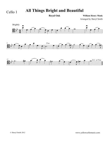 All Things Bright And Beautiful Royal Oak A Hymn Arranged For Intermediate Cello Quartet Four Cellos Page 2