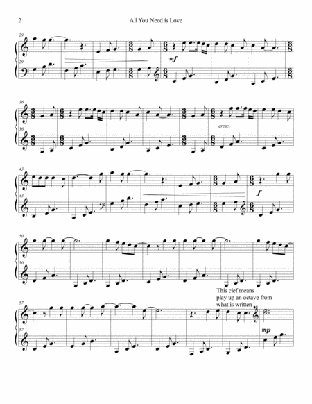 All You Need Is Love Beatles Arranged For Piano White Notes Only Page 2