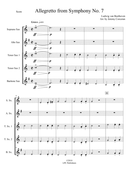 Allegretto From Symphony No 7 For Saxophone Quintet Sattb Or Aattb Page 2