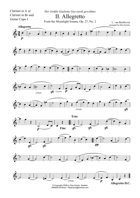 Allegretto Moonlight Sonata For Clarinet In Bb And Guitar A Major Page 2