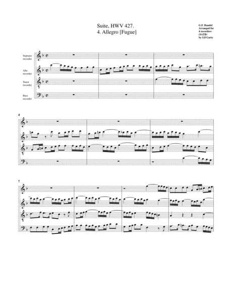 Allegro Fugue From Suite Hwv 427 Arrangement For 4 Recorders Page 2