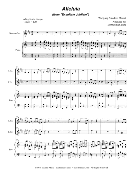 Alleluia From Exsultate Jubilate Duet For Soprano Tenor Saxophone Page 2