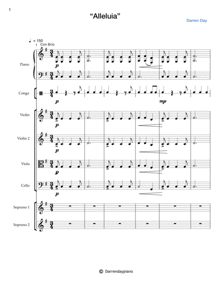 Alleluia Full Score Ss Or Sa Piano Conga And String Parts Page 2