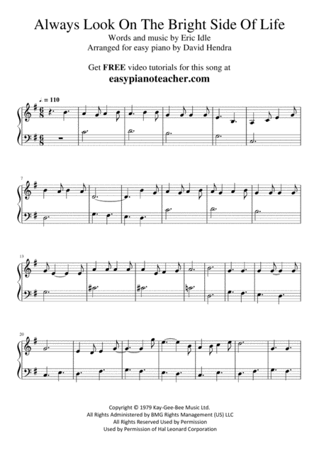 Always Look On The Bright Side Of Life Very Easy Piano With Free Video Tutorials Page 2