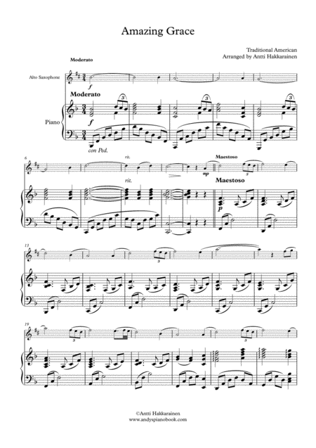 Amazing Grace Alto Saxophone Piano Page 2