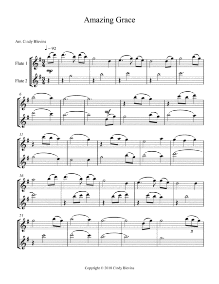 Amazing Grace Arranged For Flute Duet Page 2