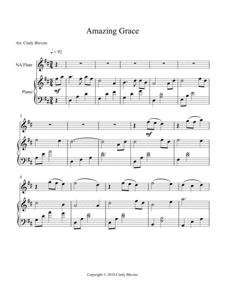 Amazing Grace Arranged For Piano And Native American Flute Page 2