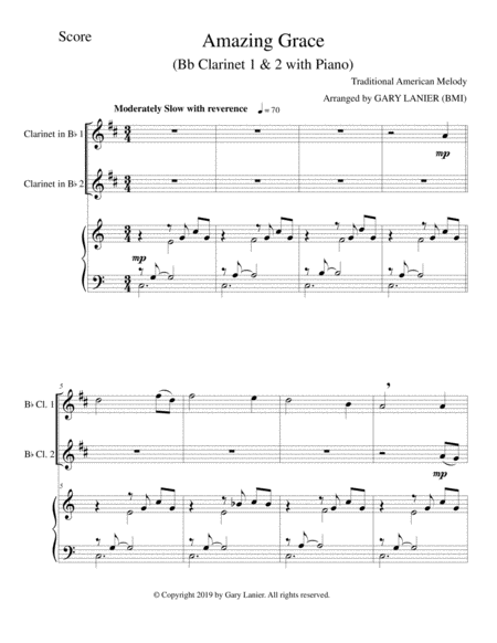 Amazing Grace Bb Clarinet 1 2 With Piano Score Parts Included Page 2