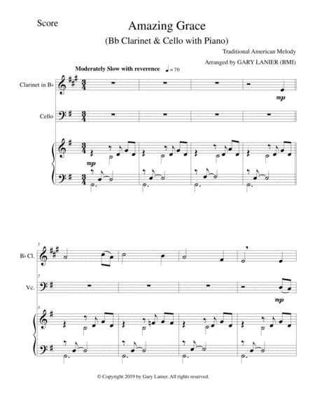 Amazing Grace Bb Clarinet Cello With Piano Score Parts Included Page 2