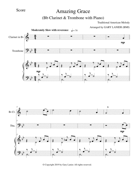 Amazing Grace Bb Clarinet Trombone With Piano Score Parts Included Page 2