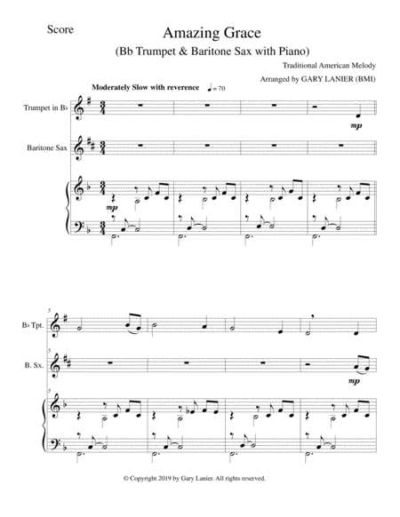 Amazing Grace Bb Trumpet Baritone Sax With Piano Score Parts Included Page 2