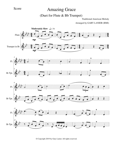 Amazing Grace Duet Flute Bb Trumpet Score Parts Included Page 2