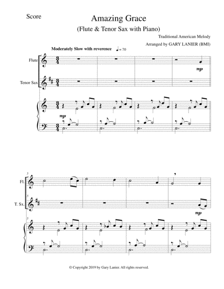 Amazing Grace Flute Tenor Sax With Piano Score Parts Included Page 2