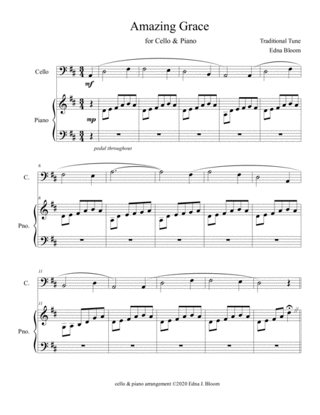 Amazing Grace For Cello Piano Page 2