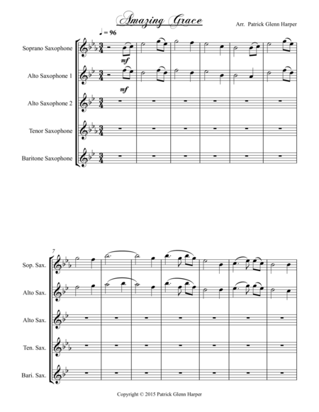 Amazing Grace For Saxophone Choir Page 2