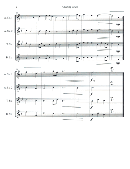 Amazing Grace For Saxophone Quartet Satb Or Aatb Page 2