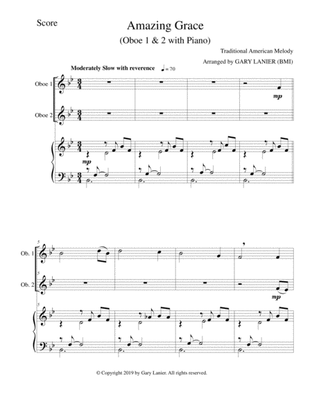 Amazing Grace Oboe 1 2 With Piano Score Parts Included Page 2