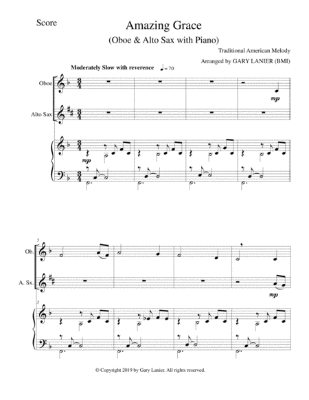 Amazing Grace Oboe Alto Sax With Piano Score Parts Included Page 2