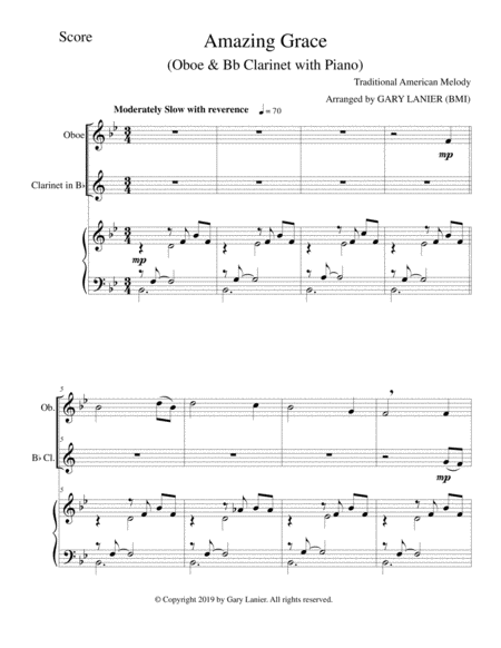 Amazing Grace Oboe Bb Clarinet With Piano Score Parts Included Page 2