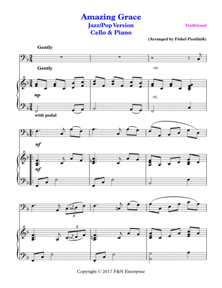 Amazing Grace Piano Background For Cello And Piano Page 2