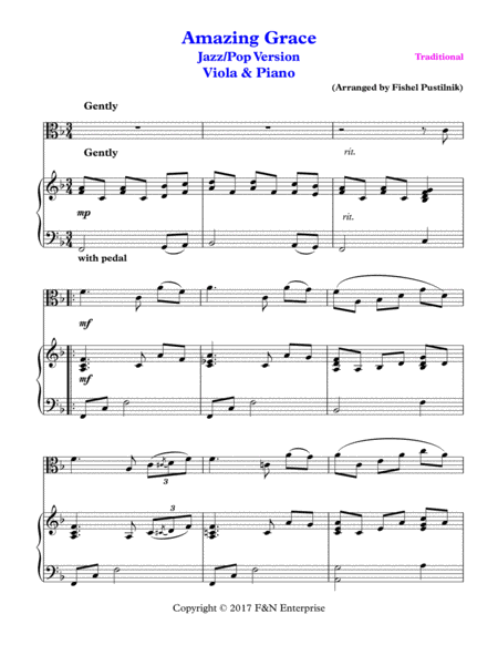 Amazing Grace Piano Background For Viola And Piano Page 2