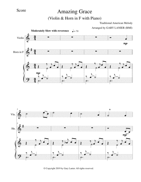 Amazing Grace Violin Horn In F With Piano Score Parts Included Page 2