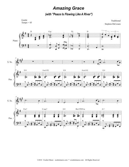 Amazing Grace With Peace Is Flowing Soprano Tenor Saxophone Duet Page 2