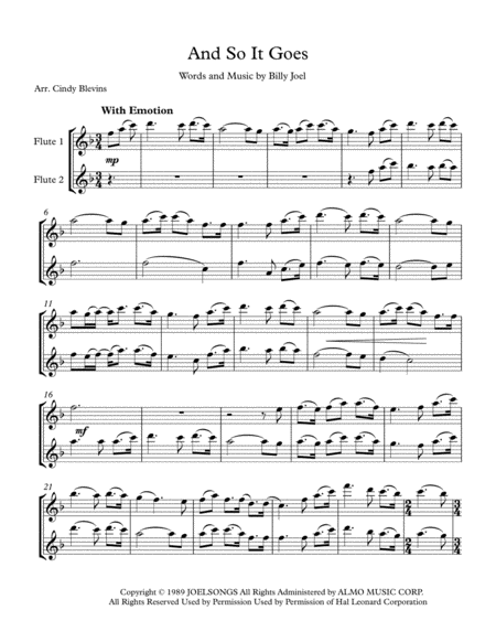 And So It Goes Arranged For Flute Duet Page 2