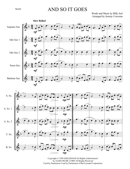 And So It Goes For Saxophone Quartet Satb Or Aatb Page 2