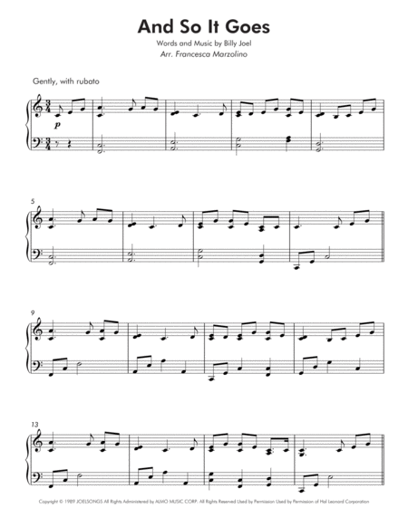 And So It Goes Intermediate Piano Page 2