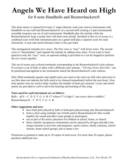 Angels We Have Heard On High For 8 Note Bells And Boomwhackers With Color Coded Notes Page 2