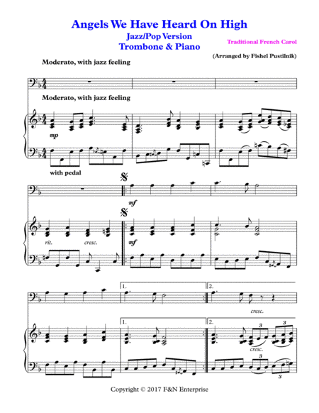 Angels We Have Heard On High For Trombone And Piano Page 2