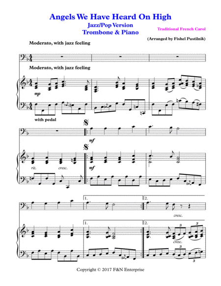 Angels We Have Heard On High Piano Background For Trombone And Piano Page 2