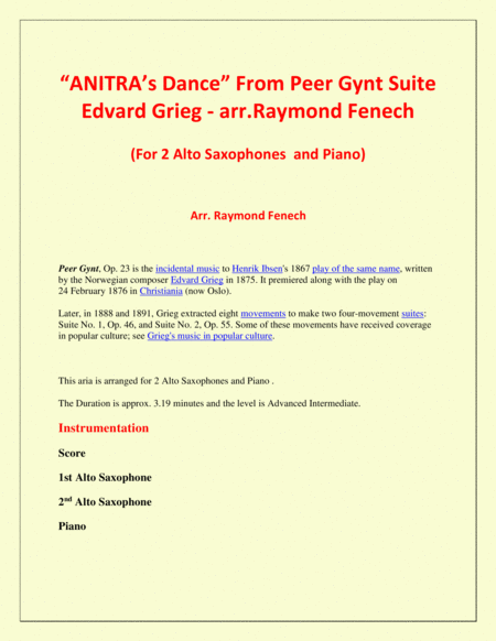 Anitras Dance From Peer Gynt 2 Alto Saxophones And Piano Page 2